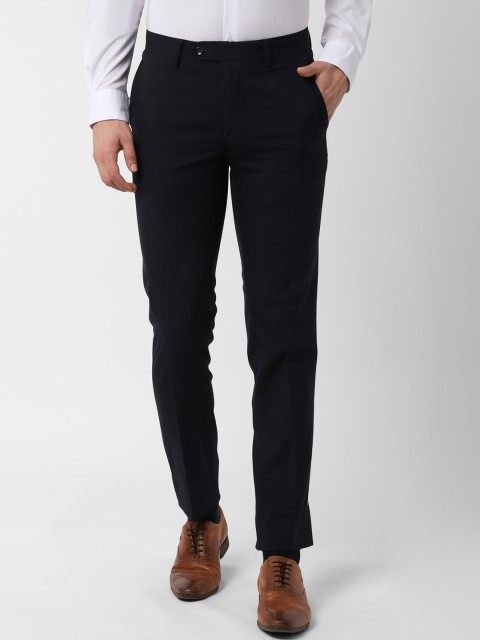 

Peter England Men Navy Blue Slim Fit Self Design Formal Trousers