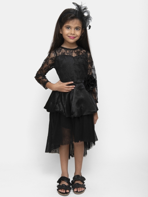 

Fairies Forever Girls Self Design Black Fit and Flare Dress