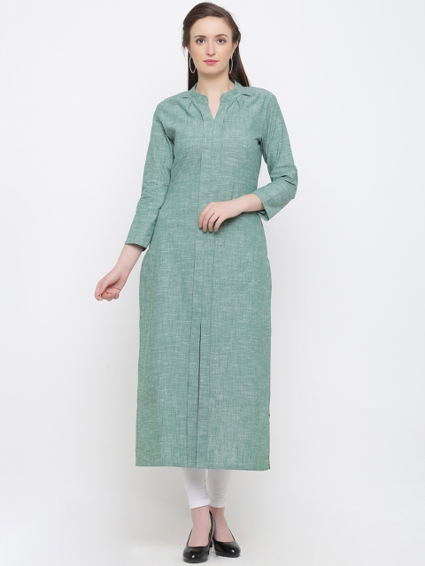 

Indian Virasat Women Green Solid Straight Kurta