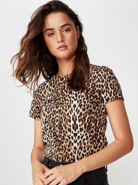 

COTTON ON Women Brown Animal Printed Round Neck T-shirt