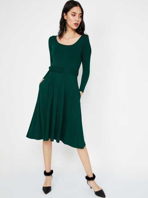 

CODE by Lifestyle Women Green Solid Fit and Flare Dress