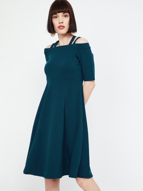 

CODE by Lifestyle Women Teal Green Solid Fit and Flare Dress