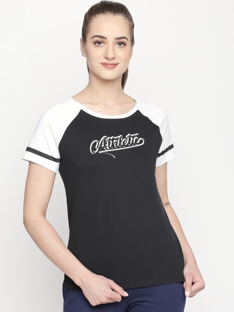 

Ajile by Pantaloons Women Black Printed Round Neck Pure Cotton T-shirt