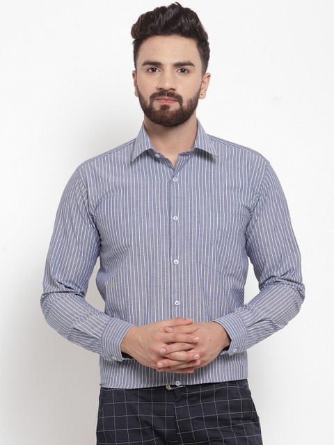 

Hancock Men Navy Blue & White Sport Slim Fit Striped Formal Shirt