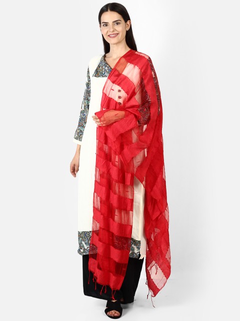 

amraoo Red Striped Dupatta