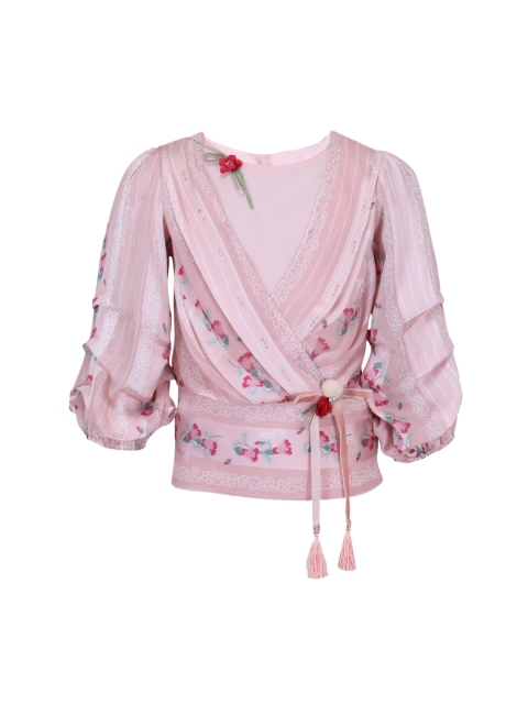 

CUTECUMBER Girls Pink Printed Wrap Top