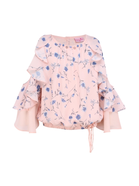 

CUTECUMBER Girls Peach-Coloured Printed Blouson Top