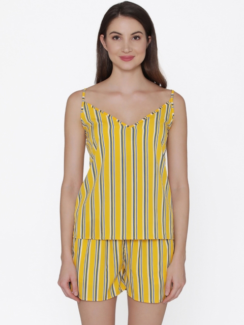 

Clovia Women Yellow & Blue Striped Night suit