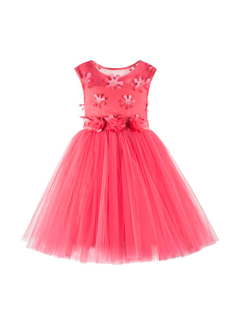 

Toy Balloon kids Girls Solid Coral Pink Fit and Flare Dress