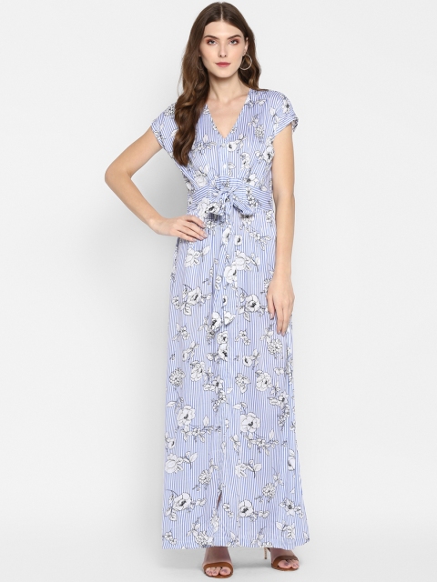 

MIAMINX Women Blue & White Floral Print Maxi Dress