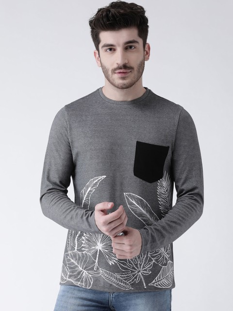 

Leo Sansini Men Grey Melange Printed Round Neck T-shirt