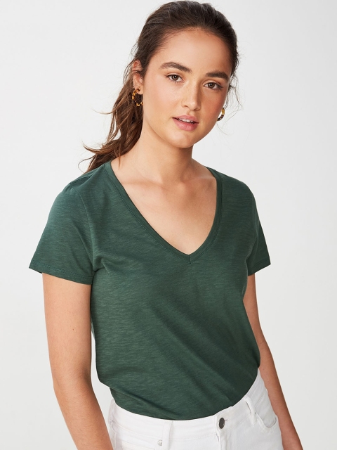 

COTTON ON Women Green Solid Pure Cotton Top