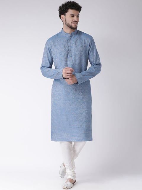

TABARD Men Blue Woven Design Silk Straight Kurta