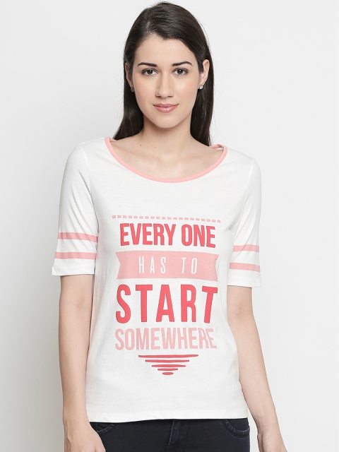 

Ajile by Pantaloons Women White Printed Scoop Neck T-shirt