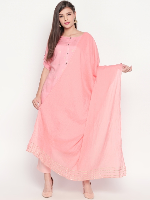 

RANGMANCH BY PANTALOONS Coral Pink Solid Pure Cotton Dupatta