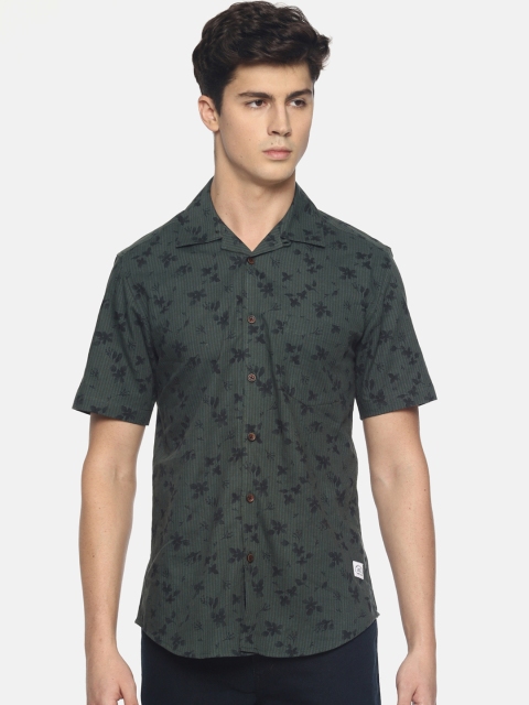 

Bene Kleed Men Olive Green & Navy Blue Slim Fit Printed Casual Shirt