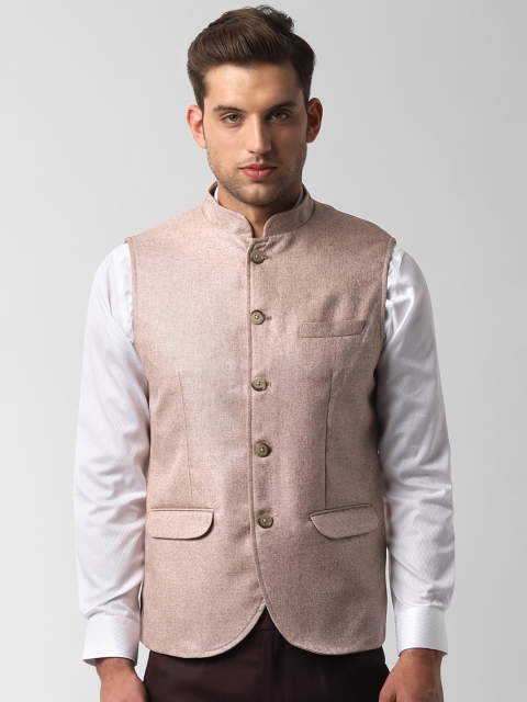 

Peter England Men Beige Woven Design Nehru Jackets