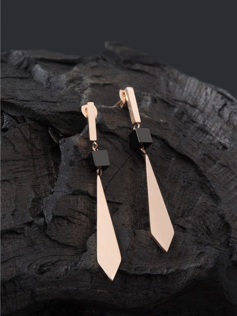 

E2O Gold-Plated & Black Contemporary Drop Earrings