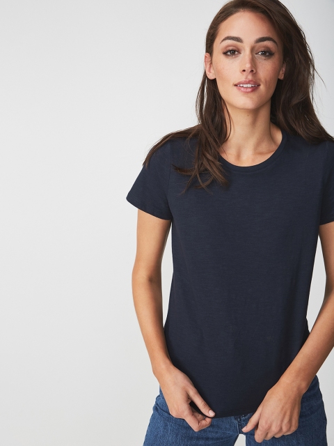 

COTTON ON Women Navy Blue Solid Round Neck T-shirt