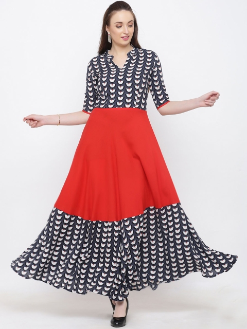 

Indian Virasat Women Red & Grey Colourblocked Maxi Dress
