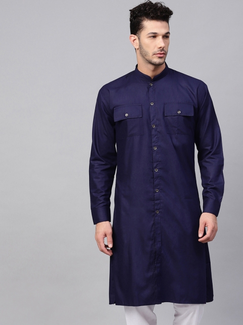 

SOJANYA Men Navy Blue Solid Pathani Kurta