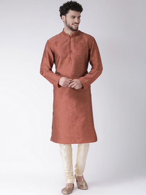 

TABARD Men Maroon Woven Design Silk Straight Kurta