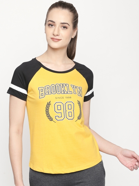 

Ajile by Pantaloons Women Mustard Printed Round Neck Pure Cotton T-shirt
