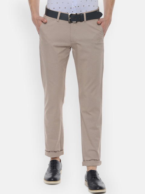 

Allen Solly Men Beige Slim Fit Self Design Regular Trousers