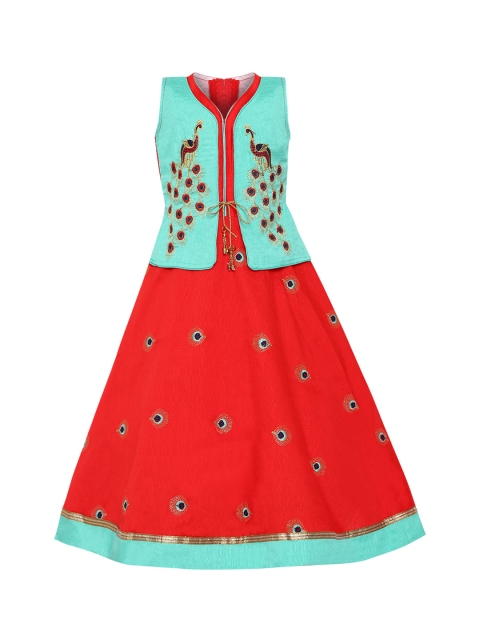 

Aarika Girls Red Embroidered Silk Maxi Dress