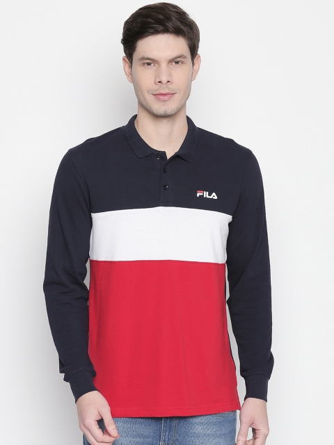 

FILA Men Navy Blue & Red Colourblocked Polo Collar T-shirt