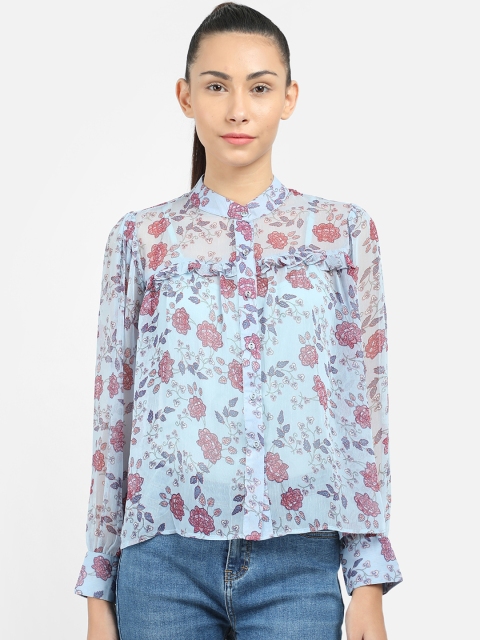 

COVER STORY Women Blue & Red Printed Shirt Style Top