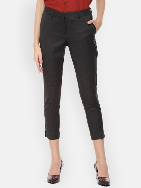 

Allen Solly Woman Charcoal Black Regular Fit Checked Cropped Cigarette Trousers
