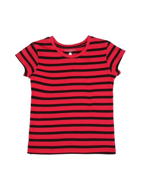 

POPPERS by Pantaloons Girls Red Black Striped Round Neck Pure Cotton T-shirt