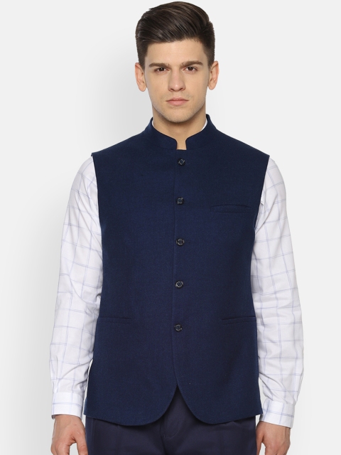 

Allen Solly Men Navy Blue Solid Nehru Jacket