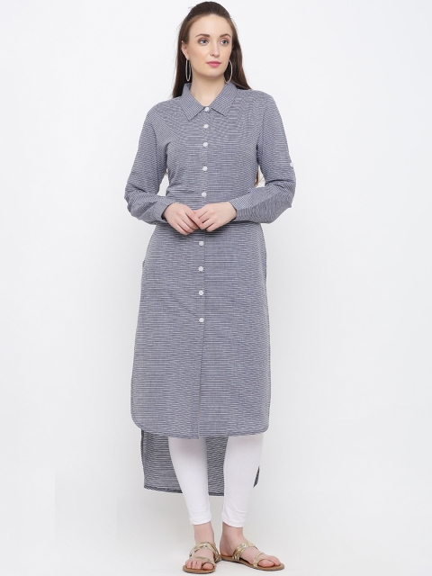 

Indian Virasat Women Blue & White Striped Straight Kurta