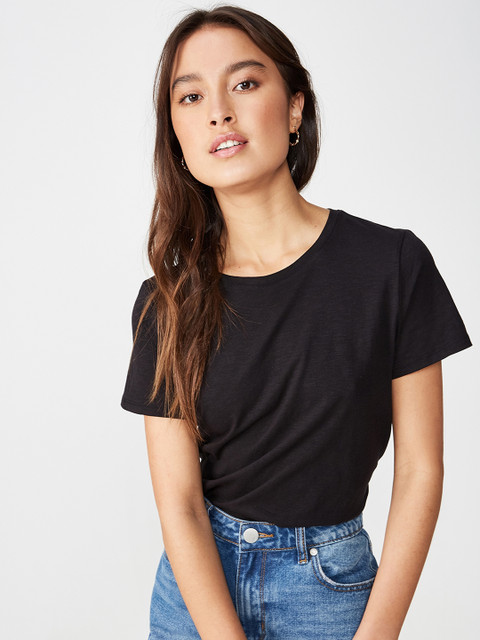 

COTTON ON Women Black Solid Round Neck T-shirt