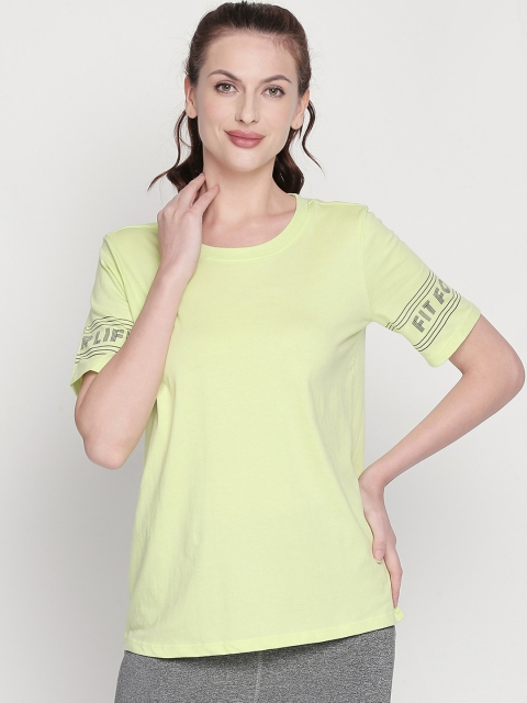 

Ajile by Pantaloons Women Lime Green Solid Scoop Neck Pure Cotton T-shirt