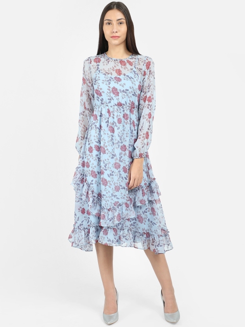 

COVER STORY Women Blue & Red Floral Print Fit and Flare Dress