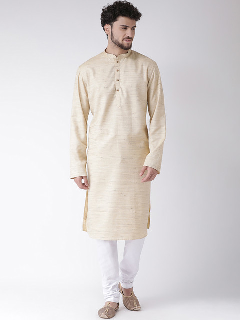 

TABARD Men Beige Solid Silk Straight Kurta