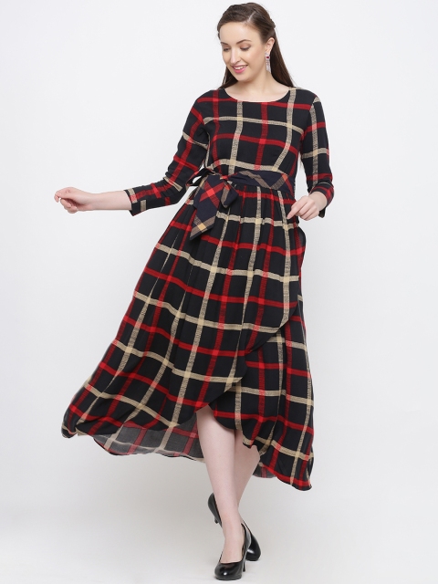 

Indian Virasat Women Black & Red Checked Fit and Flare Dress