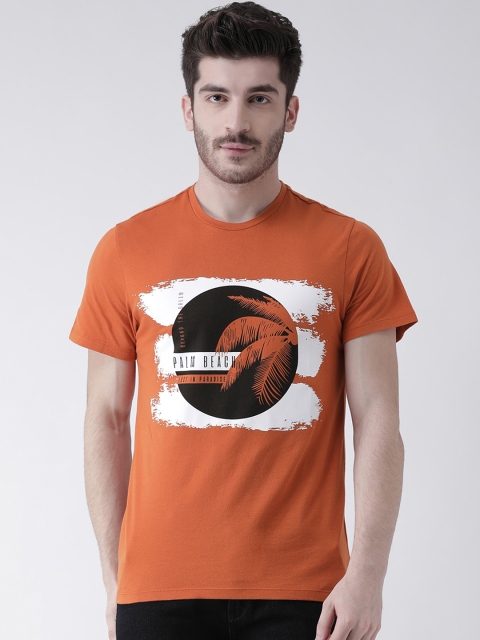 

Leo Sansini Men Rust Orange Printed Round Neck T-shirt