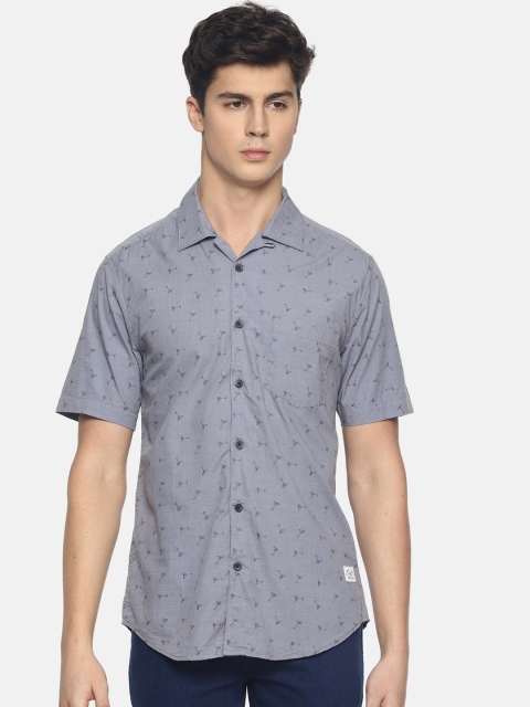 

Bene Kleed Men Grey & Navy Blue Slim Fit Printed Casual Shirt
