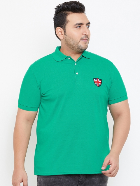 

bigbanana Plus Size Men Green Solid Polo Collar Bio Finish T-shirt