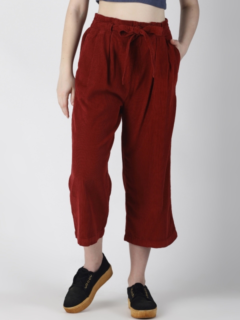 

Blue Saint Women Maroon Regular Fit Solid Parallel Corduroy Culottes