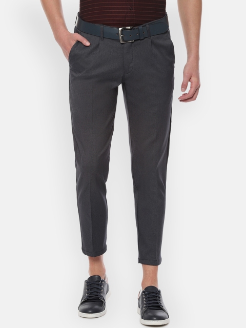 Allen Solly Men Grey Slim Fit Checked Regular Trousers