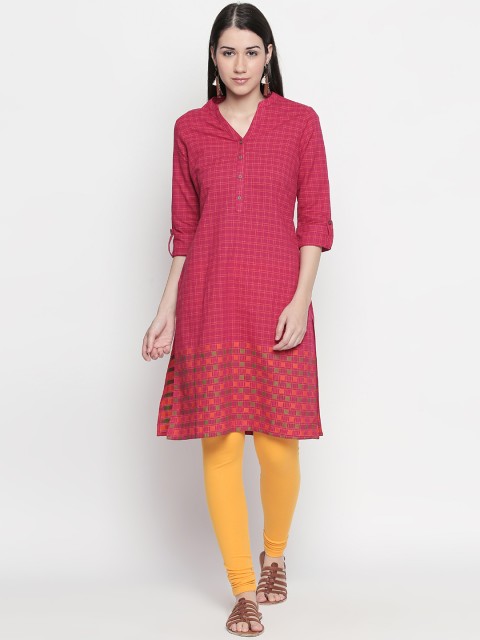 

RANGMANCH BY PANTALOONS Women Pink Checked Straight Kurta