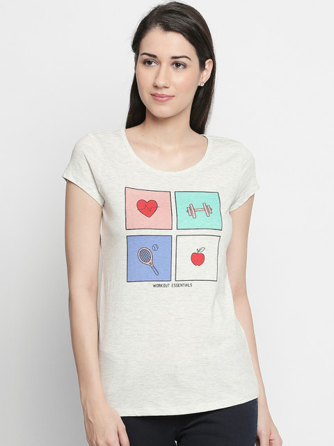 

Ajile by Pantaloons Women Beige Printed Round Neck T-shirt