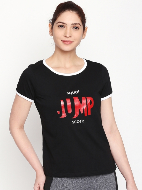 

Ajile by Pantaloons Women Black Printed Round Neck Pure Cotton T-shirt