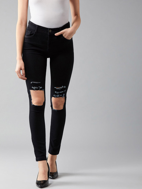 

DOLCE CRUDO Women Black Slim Fit High-Rise Highly Distressed Stretchable Jeans