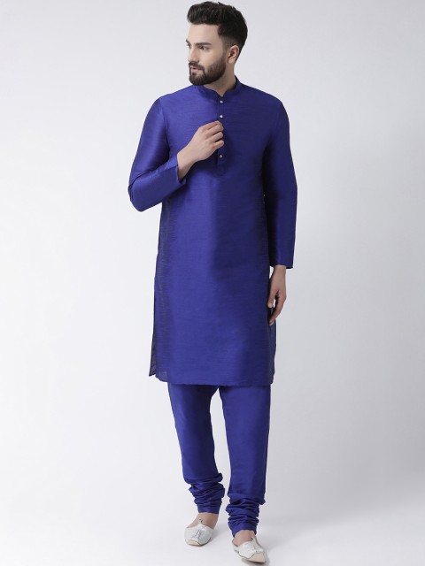 

I Know Men Blue Solid Dupion Silk Kurta with Churidar